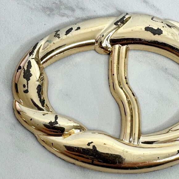 Vintage Metallic Gold Scarf Slide Shirt Tie Bar Belt Buckle - Picture 3 of 8